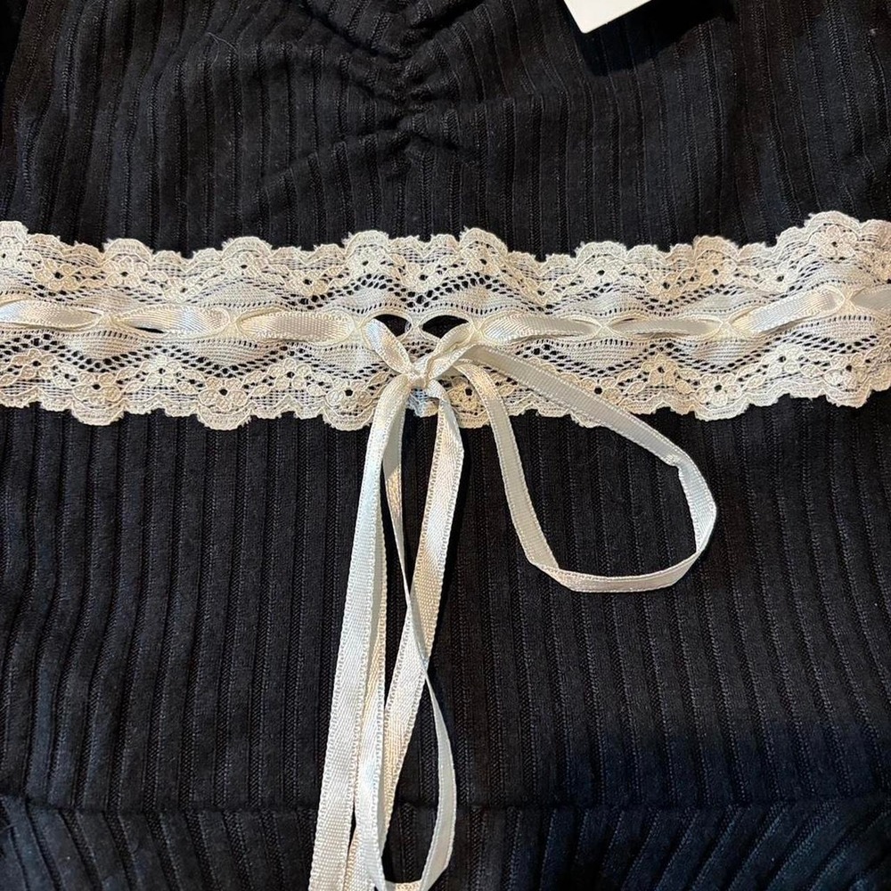 Ribbed long sleeve cropped coquette romantic black  urban outfitters top S - Picture 2 of 5